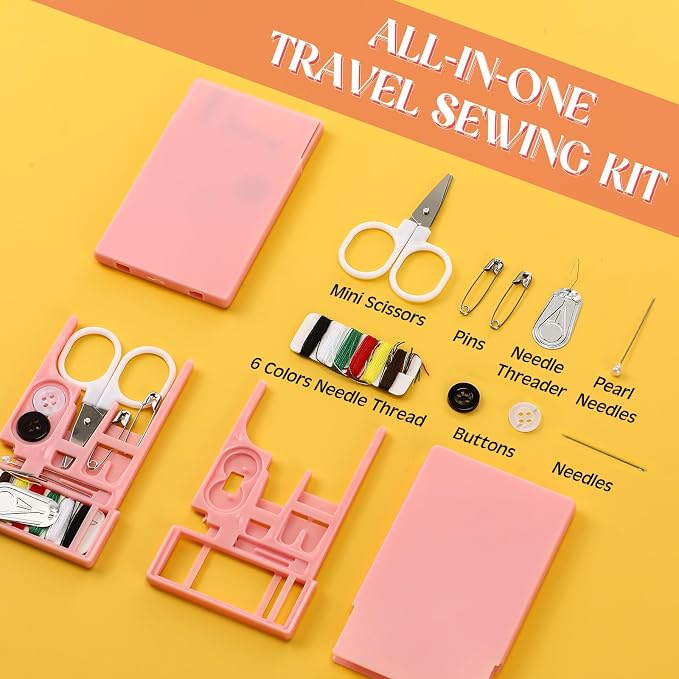 Knitgrip 25 Boxes Mini Travel Sewing Kit Quick Fix Sewing Kits Bulk, Pink