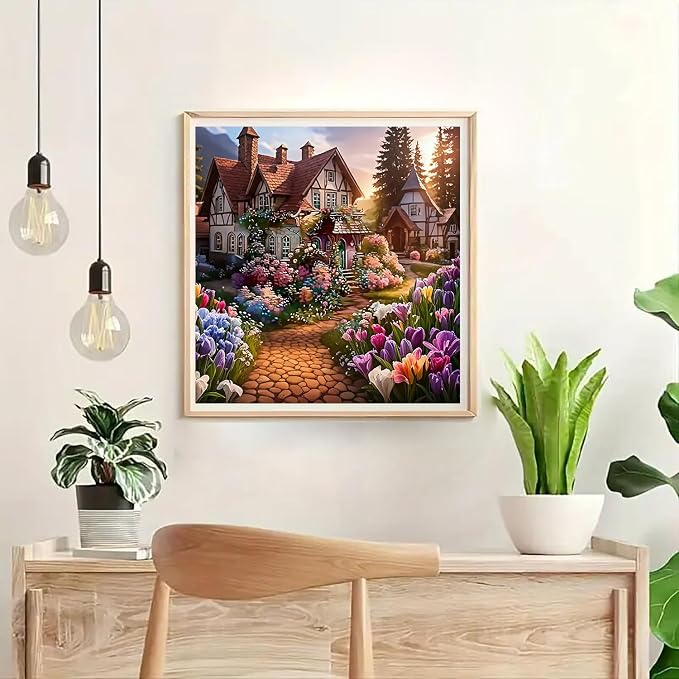 Diamond Art Kits for Adults,House Flower Diamond Painting 13.78x13.78 Inch | 5D DIY Full Round Drill Paint by Diamond,Diamond Painting Dot Gem Art Crafts for Home Wall Decor,Daily Festival Beginners