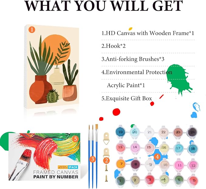 Easy Plant Framed Paint by Numbers Kit for Adults Beginner 8x12 Inch