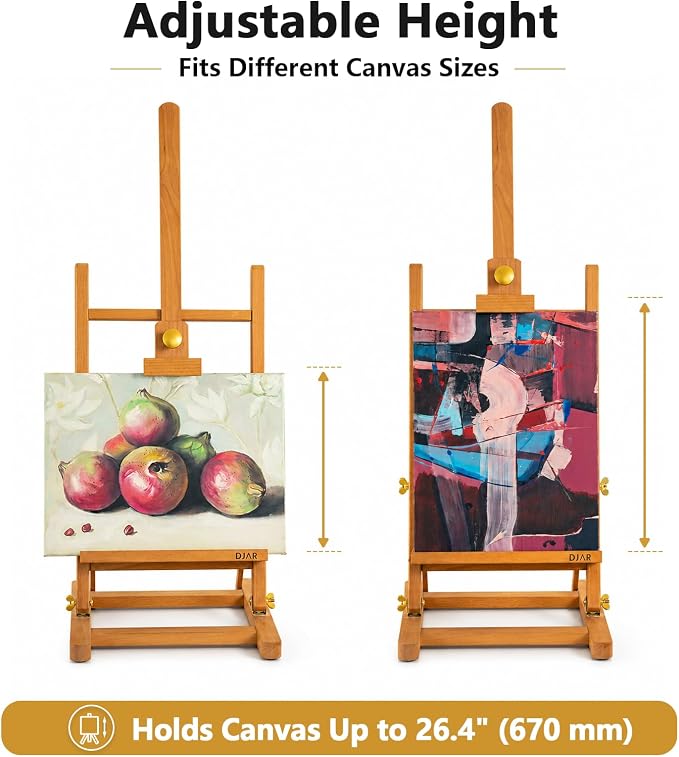 DJAR H- Frame Tabletop Painting Easel, Adjustable Solid Beech Wood Desktop Art Easel, Hold Canvas Up to 27.5", Assembly-Free Art Stand for Artist, Student, Natural