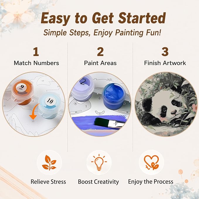 AUKELHJ Framed Paint by Numbers Kit for Adults, Panda, 10x10 inch