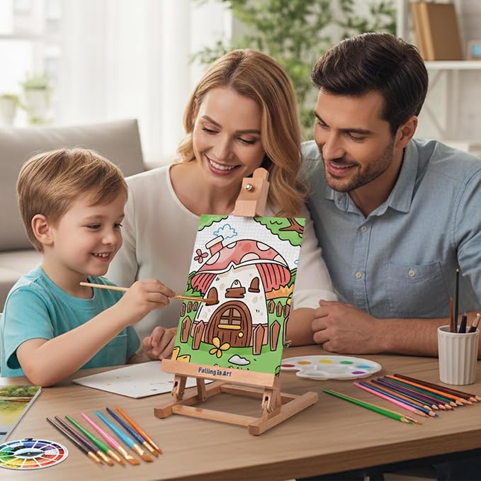 Falling in Art 52 Pcs Kids Acrylic Paint Set with Table Easel, Green | Art Painting Kit with Paints, Canvas Panels, Paintbrushes, Canvas Supplies Kit for Kids, Adults, Beginners, and Artists