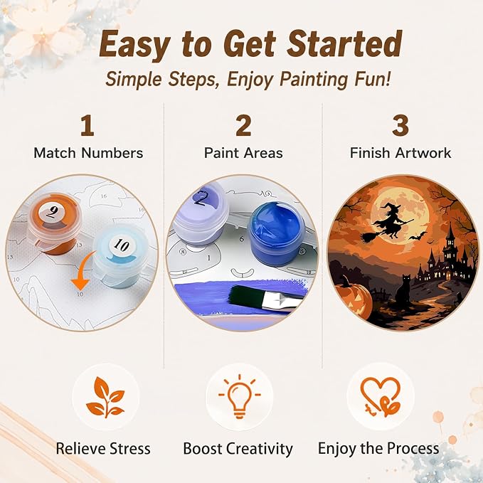 AUKELHJ 4 Pack Framed Paint by Numbers Kit for Adults, Halloween, 8x8 inch