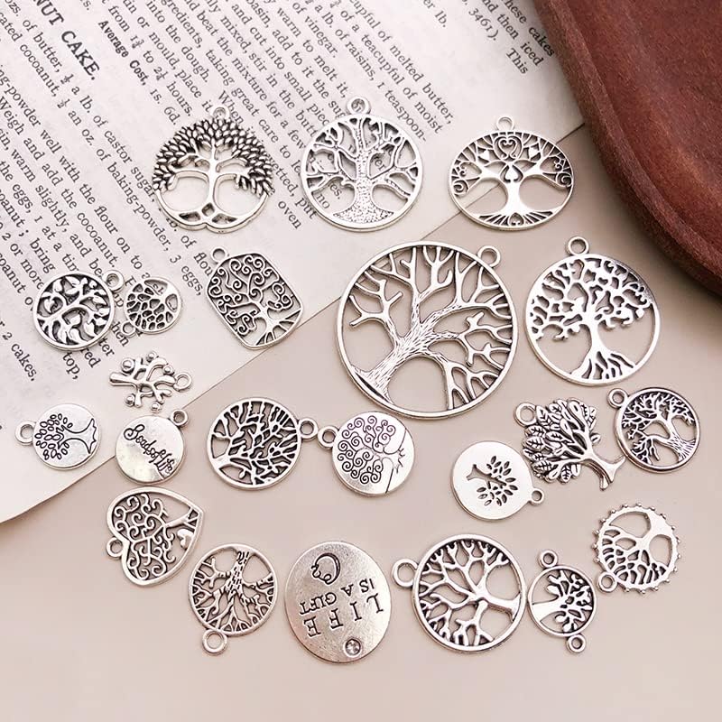 WOCRAFT 120pcs Antique Silver Tree Of Life Charma for Jewelry Making Alloy Tree Charms for DIY Crafts (SN027)