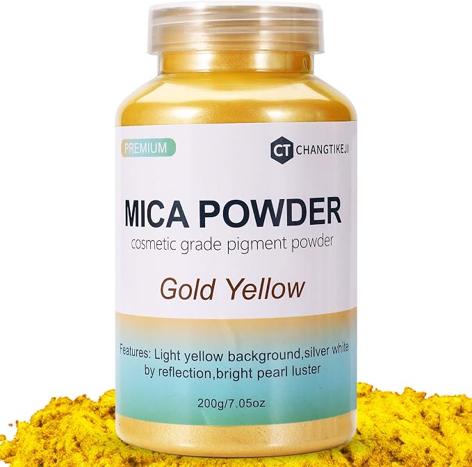 Mica Powder,7.05OZ（200g）,Gold Yellow Mica Powder Pigment for Epoxy Resin，Lip Gloss，Paint，Dye，Soap Making，Nail Polish,Candle Making,Bath Bombs(Gold Yellow)