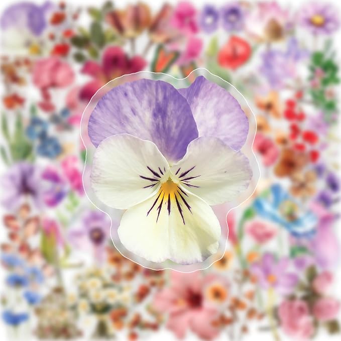 Transparent Flower Stickers 50Pcs for Scrapbooking PET Nature Plant Sticker Floral Stickers Colorful Vintage Craft Sticker for Journaling Scrapbooking Clear Flowers Decals(Colourful-F7)