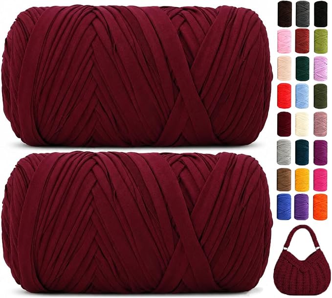 560g/240yds T Shirt Yarn for Crocheting, Soft Elastic Fabic Tshirt Yarn for Crochet, 2 Pack Polyester Yarn for Bags/Baskets/Coaster/Rugs/DIY Crafts for Knitting