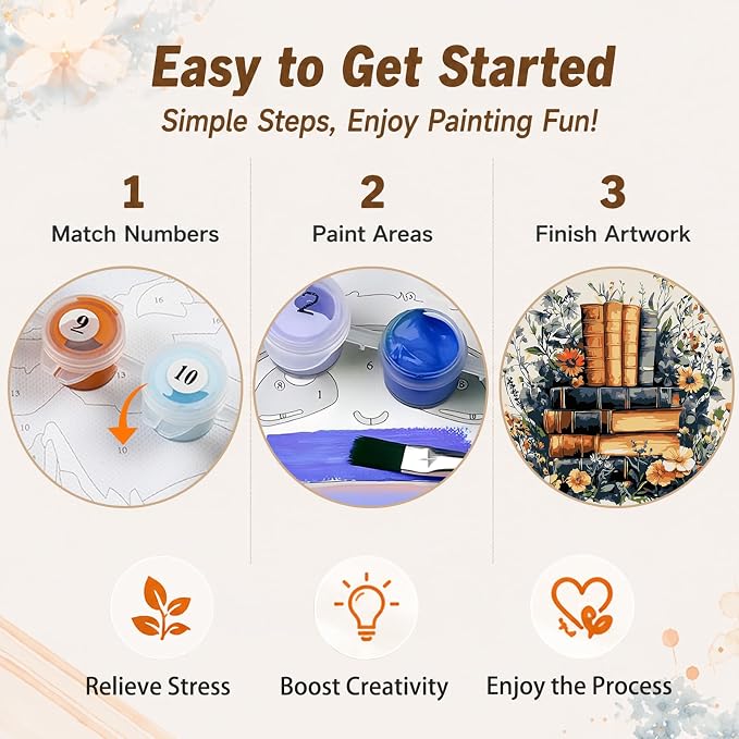 AUKELHJ 4 Pack Framed Paint by Numbers Kit for Adults, Book, 8x8 inch