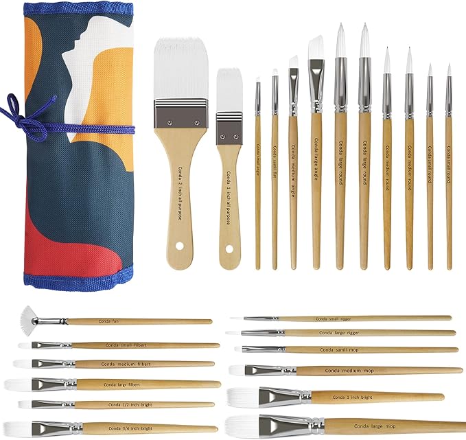 CONDA Paint Brushes Set of 24 Different Shapes Artist Brushes Professional Painting Brushes for Oil, Acrylic Canvas and Watercolor Painting (Color)