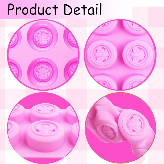 3Pcs Bee Silicone Molds Bee Soap Molds for Soap Making Lotion Bar Molds | Round Honeybee Silicone Mold for Making Homemade Soap, Lotion Bar, Jello, Bath Bomb, Beeswax, CandleChocolate（Pink）