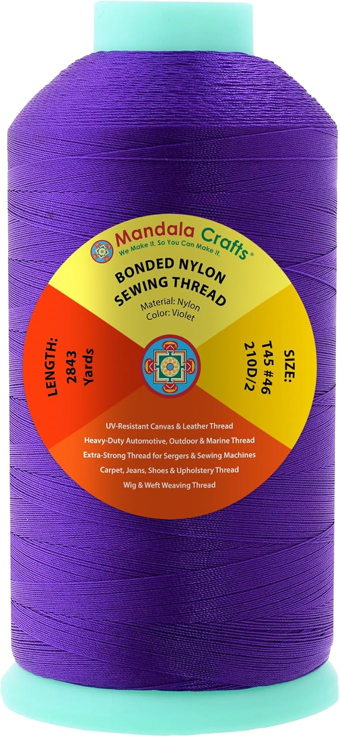 Mandala Crafts Size 46 210D T45 Violet Bonded Nylon Thread, 2843 YDs