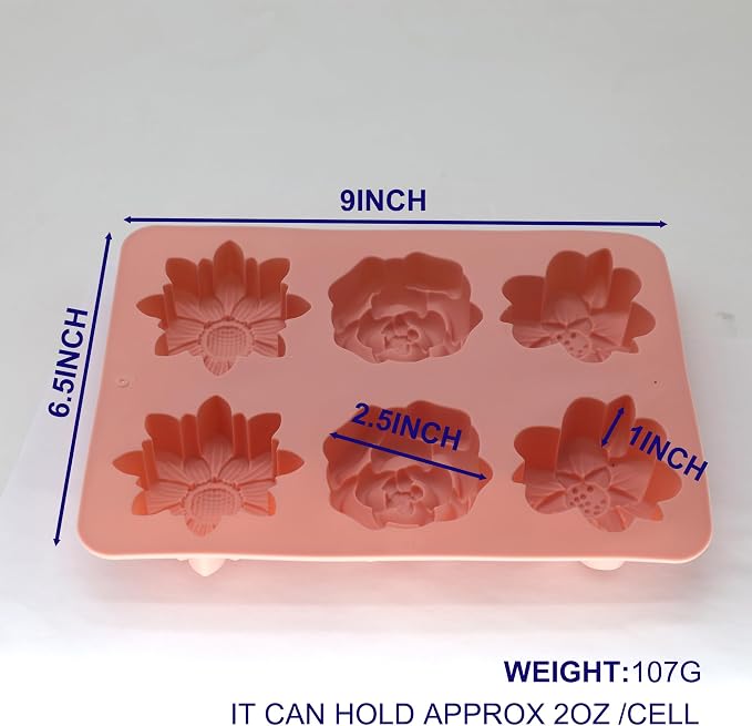 X-Haibei Elegant Flowers Soap Silicone Mold Jello Lotion Bar Cold Process Making Supplies 2oz, Dia. 2.5inch