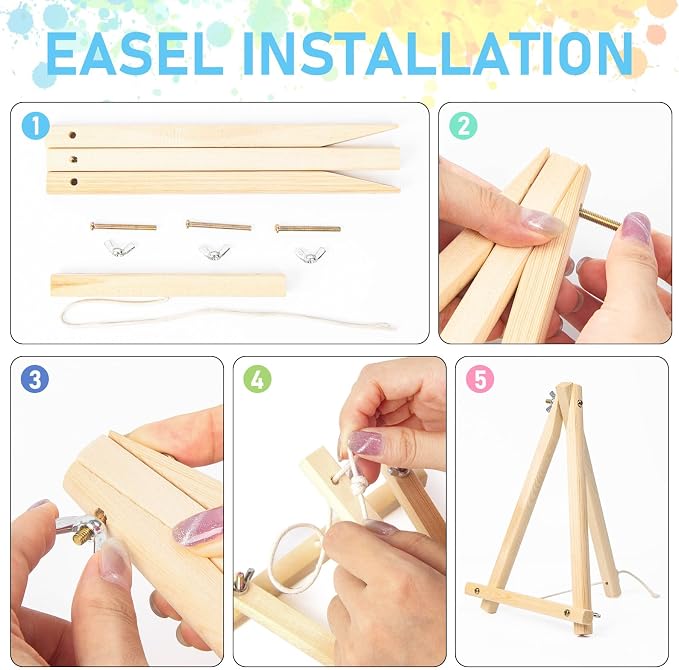4 Pack Framed Paint by Numbers Kit for Adults with Wooden Easel, 8x12 Inch | Retro Cocktail, Easy DIY Acrylic Canvas Craft Kit with Frame for Beginners, Home Decor, Stress Relief Relaxing Hobby Gift