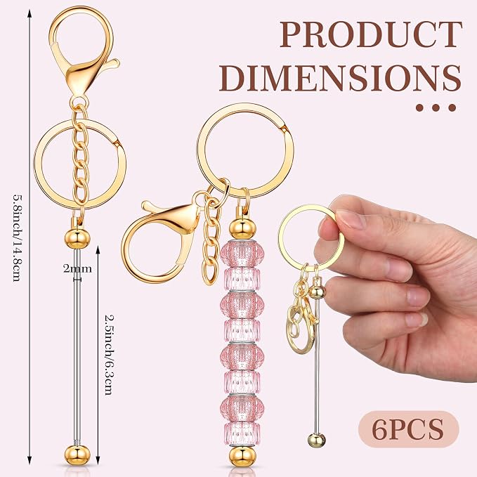 Huwena 6 Pcs Beadable Keychain Bars Metal Blanks DIY Crafts Jewelry Gift