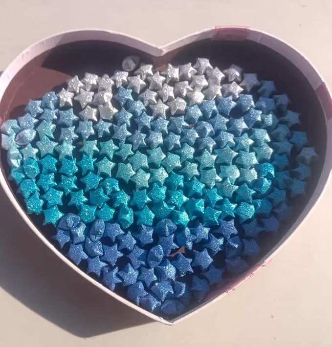 Origami Stars, Sparkling Origami, Star Colored Origami Strips, DIY Handmade Craft Paper (520 sheets of blue gradient glitter)