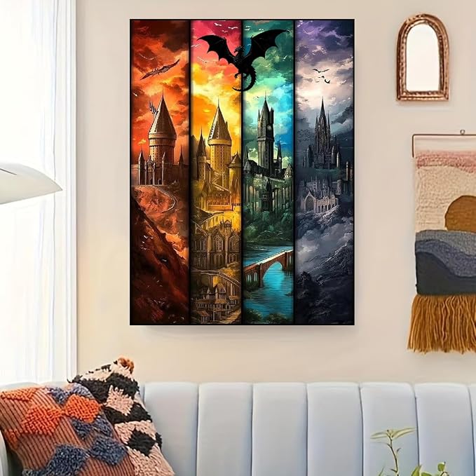 Castle Paint by Numbers Kit for Adults Framed Canvas 12X16in, Frameworkless | Easy Adult Paint by Number Kits on Canvas DIY Magical Castle Painting for Beginners Art by Numbers for Home Wall Decor Gift