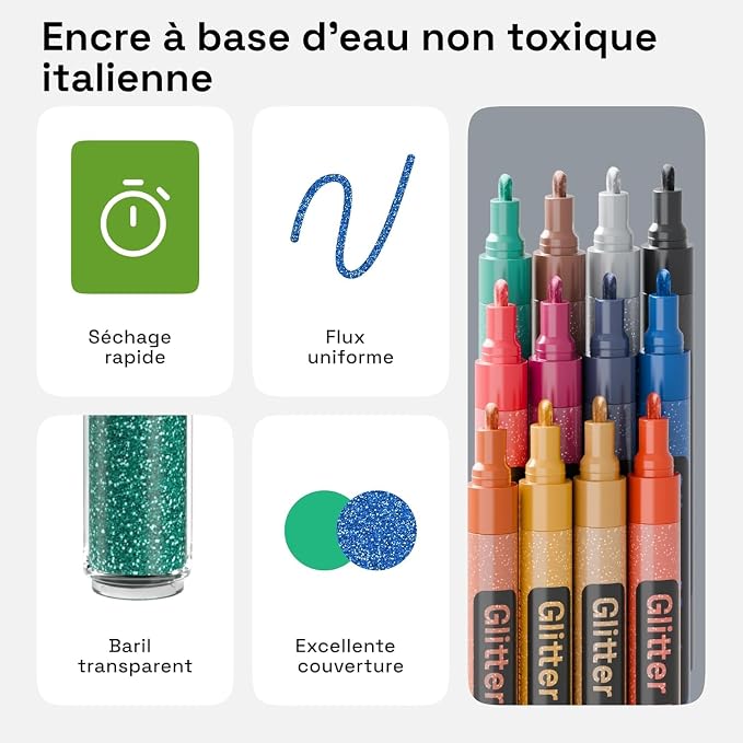 ARTISTRO 12 Glitter Paint Pens for Glass Marking - Medium Tip