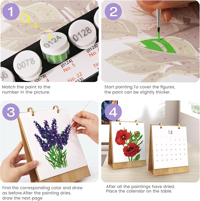 Lnjsipam Paint by Numbers Calendar 2027 - Flower Paint with Number for Gift | Flower Paint by Numbers Calendar, Easy DIY Calendar, Unique Gift for New Year, Flower Paint by Number Kit for Adults