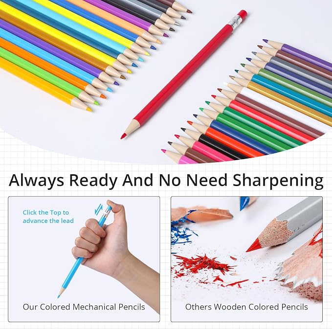Colored Mechanical Pencils 36 Count, No Sharpening Colored Pencils for Adult Coloring, Smooth Soft Creamy Core Color Pencil Set, Premium Assorted Vibrant Color Pencils for drawing shading layering