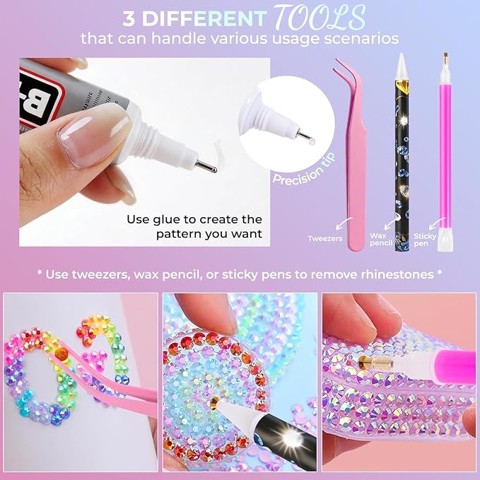 Bedazzling Kit 40000Pcs 40 Colors Resin Jelly Rhinestones, Multicolor 3mm Flatback Gems for Diamond Art, Bedazzler Kit with 4Pcs 10ml B7000 Jewelry Glue & Tools - Christmas Birthday Gifts for Women