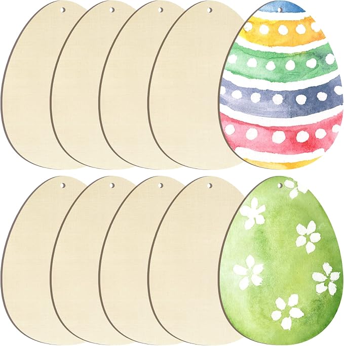 Large Size 7" Wooden Easter Ornaments to Paint, Egg Wooden DIY Blank Unfinished Round Wood Discs Ornament for Crafts Hanging Decorations(10PCS)