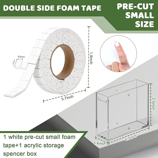 330 PCS Double Sided Foam Tape Pre Cut 1/2 X 2/5 Inch Small Adhesive Foam Squares for Crafts Thin Foam Craft Tape Split for Arts Crafts Sewing Scrapbook DIY Christmas (Tape with Box, White)