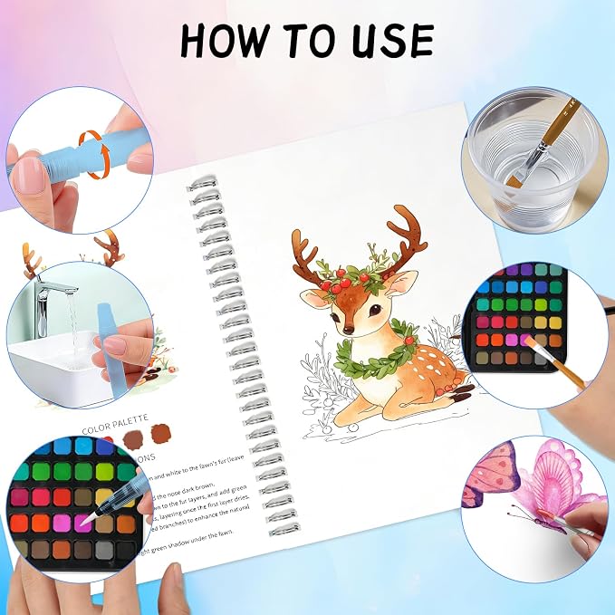 Water Color Paint Book Set for Beginners Step-by-Step Guide 3 Packs
