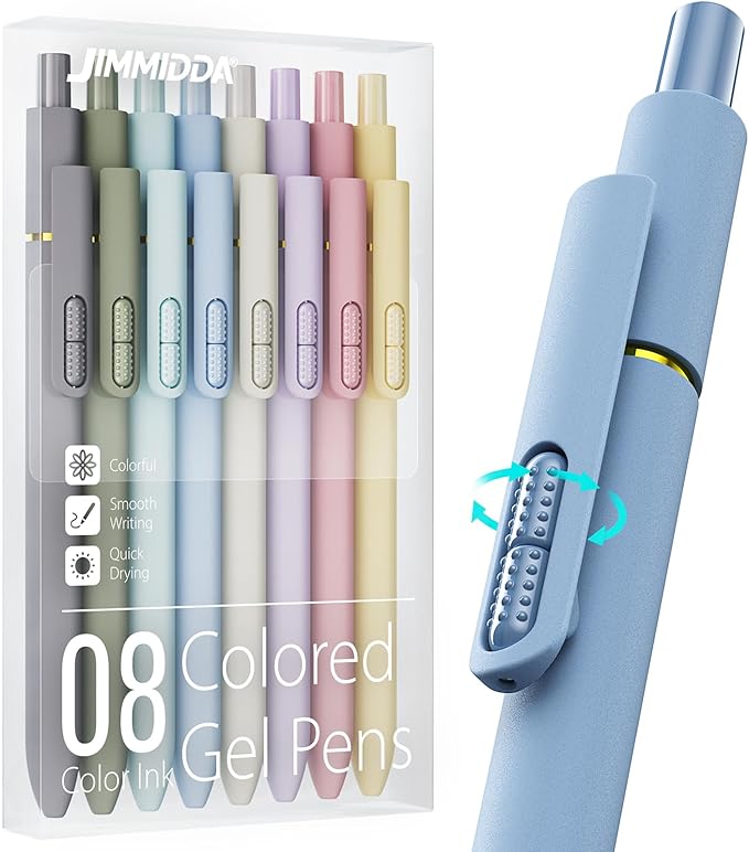 8 Pack Colored Gel Pens with Fidget, Morandi Color Ink No Smudge