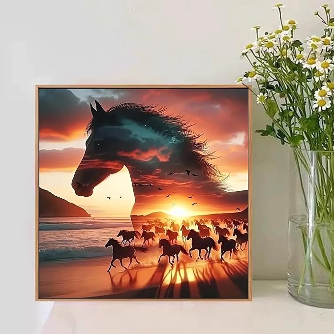 Horse Paint by Numbers Kit for Adults, 16x16 inch | DIY Painting Kits Crafts for Adults, Relieve Stress, Gift, Home Wall Decor