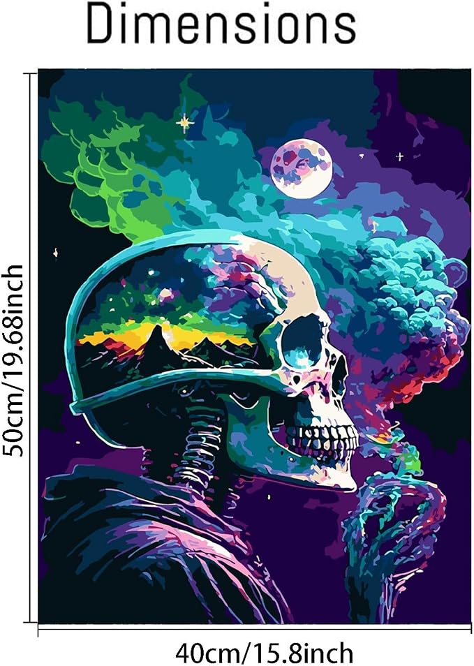 pchmcu DIY Skull Paint by Numbers Kits for Adults,Paint by Number for Adults Beginner Moon,Skeleton Paint by Numbers Kits on Canvas Without Frame for Home Wall Decor 16x20inch