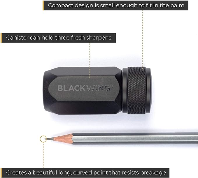 Blackwing One-Step Long Point Pencil Sharpener, German Steel Blade, Black