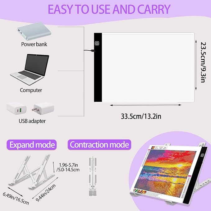 DNSGOOR 186Pcs Diamond Art Accessories Kit with A4 LED Light Pad