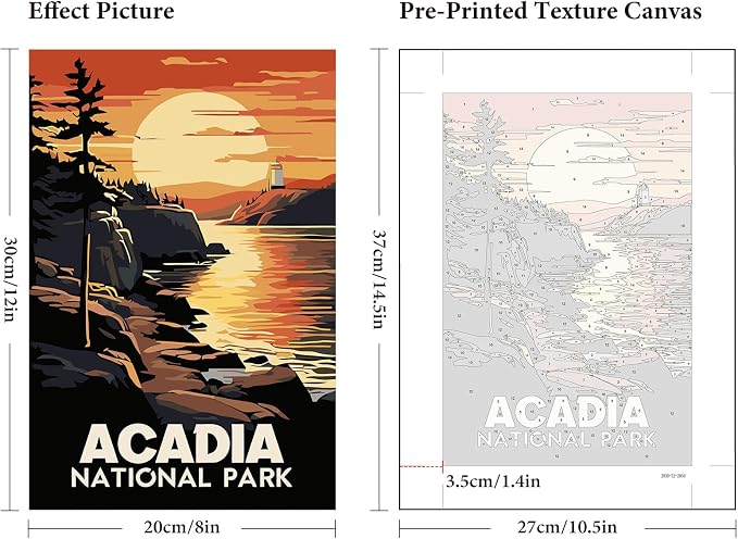 6 Pack Paint by Numbers Kit for Adults Beginner National Park, 8x12 Inch | Without Frame Canvas, DIY Acrylic Painting by Numbers National Parks, Stress Relief Gift, For Home Wall Decor