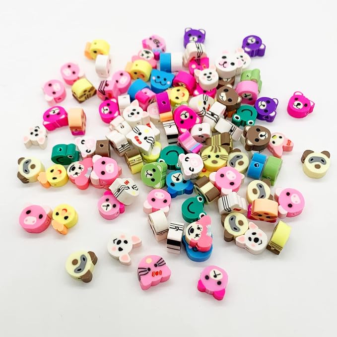 100 Pcs Polymer Clay Beads Cartoon Heishi Spacer Beads Supplies for DIY Bracelet Earring Necklace Jewelry Making (Animal)
