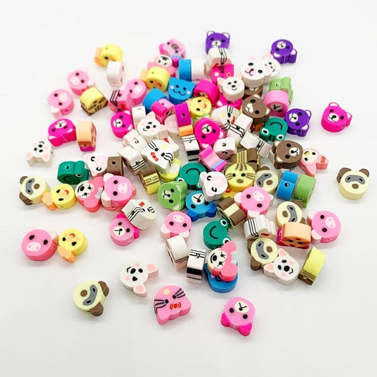 100 Pcs Polymer Clay Beads Cartoon Heishi Spacer Beads Supplies for DIY Bracelet Earring Necklace Jewelry Making (Animal)