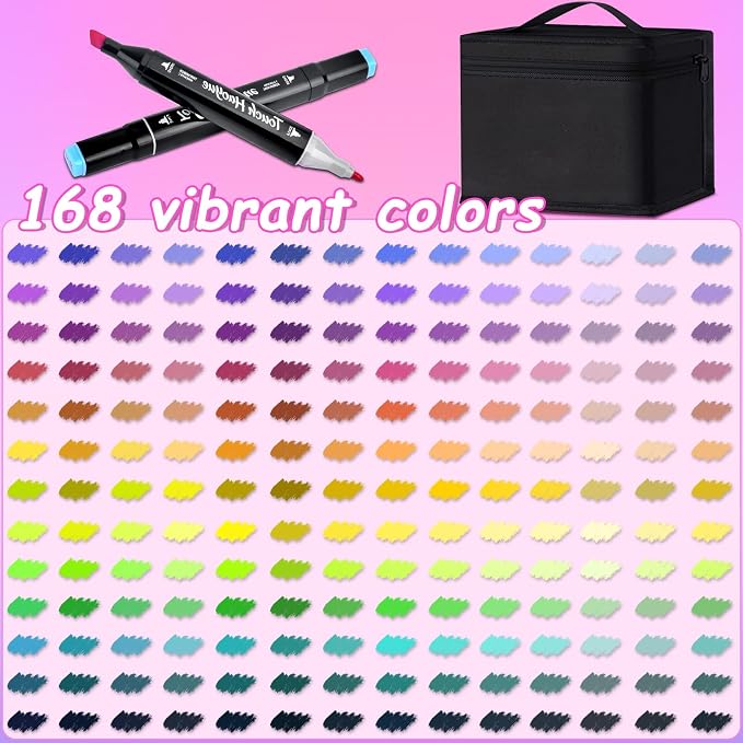 168 Colors Alcohol Markers Set, Dual Brush Tip Art Coloring Markers for Adult Drawing, Permanent Alcohol Based Colored Sketch Pens Art Supplies Gifts for Illustration