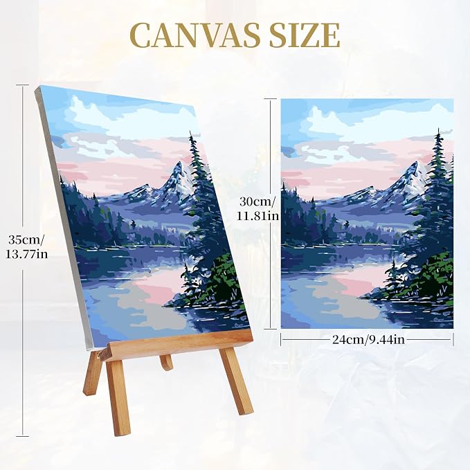 Ninonly Paint by Numbers Kit for Adults with Framed Canvas 4 Pack, Moon Night Paint by Number Arts Kits for Beginner with Wooden Easel, Acrylic Set, Brushes for Home Decor, 9 * 12 Inch