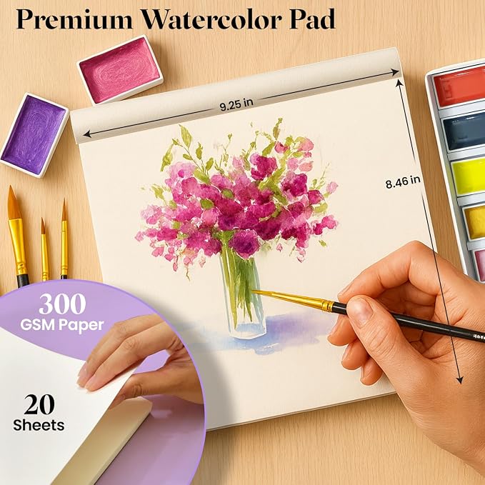 Chalkola 48 Semi Moist Water Colors Paint Adult Set - Professional XL Pans | Watercolor Paint Set with Painting Brushes, Water Color Pad & Art Supplies - Suitable for Adults, Kids, Beginner & Artists