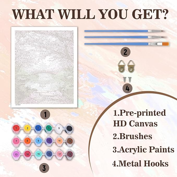 PHANTASYART Cherry Blossom Paint by Numbers Kit for Adults 16x20inch | Paint by Number Adult, Landscape Painting by Numbers for Adults, DIY Acrylic Painting Kit, Arts and Crafts for Adults