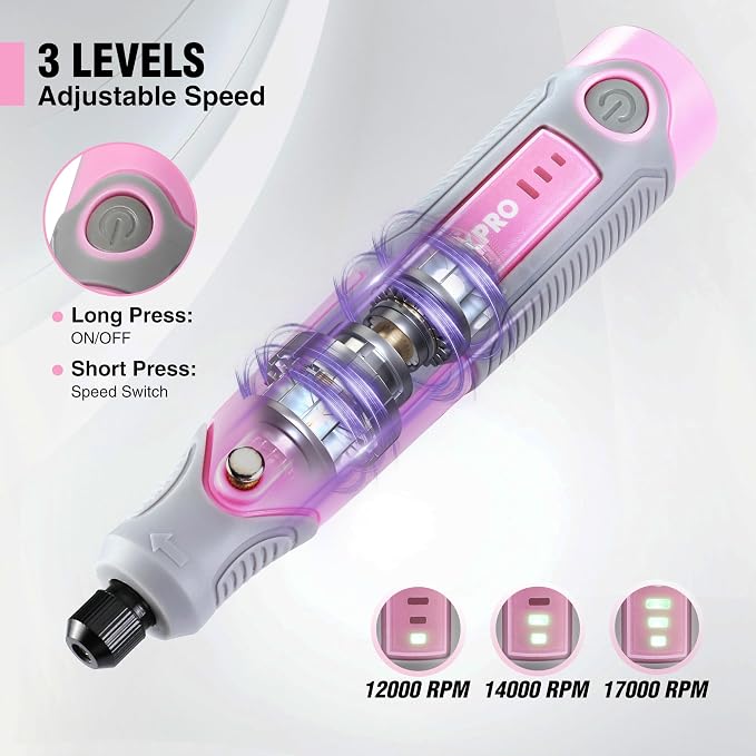 WORKPRO Cordless Rotary Tool Kit, 71PCS Accessories Rechargeable, Pink | Lightweight Handling, Comfortable Rubber Grip, Engraving, Sanding, Polishing, Carving, Cutting, DIY Crafts