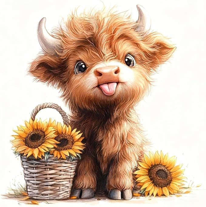 Amaieuin Cow Diamond Painting for Adults,Highland Cow Diamond Art Painting for Adults,5D Diamond Painting for Home Decor and Gifts 12x16in