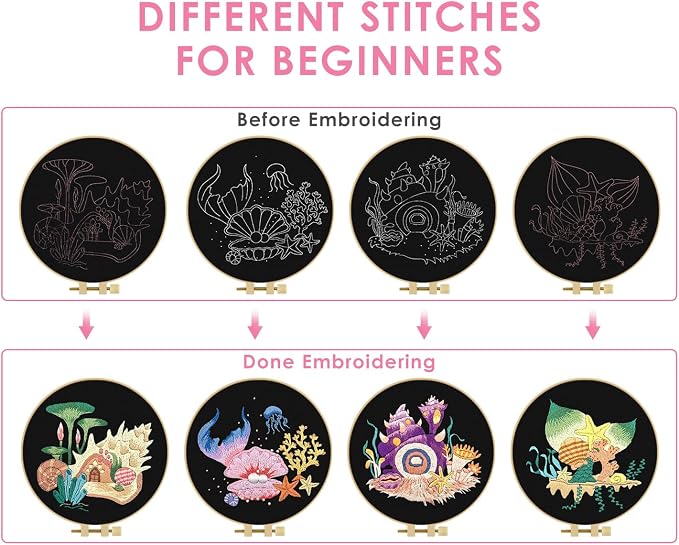 TINDTOP 4 Pack Embroidery Kit for Adult, Embroidery DIY Starter Kit