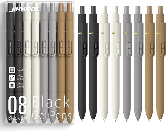 0.7mm Gel Pens Black Ink, 8 Pack Retractable Pens with Fidget Clip