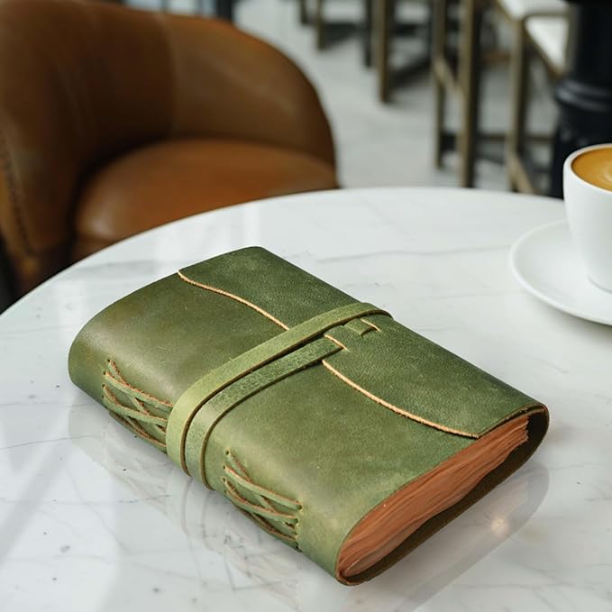 LEATHER VILLAGE Vintage Journal Edge Cut, Forest Green 7x5.