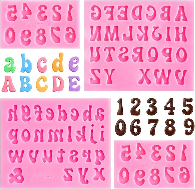 HKMTT Letter Molds Silicone for Chocolate Fondant Clay, Mini Size for Uppercase lowercase Alphabet Number Decorating Birthday Cake Strawberries Cake Pop Decorating Moulds BPA Free