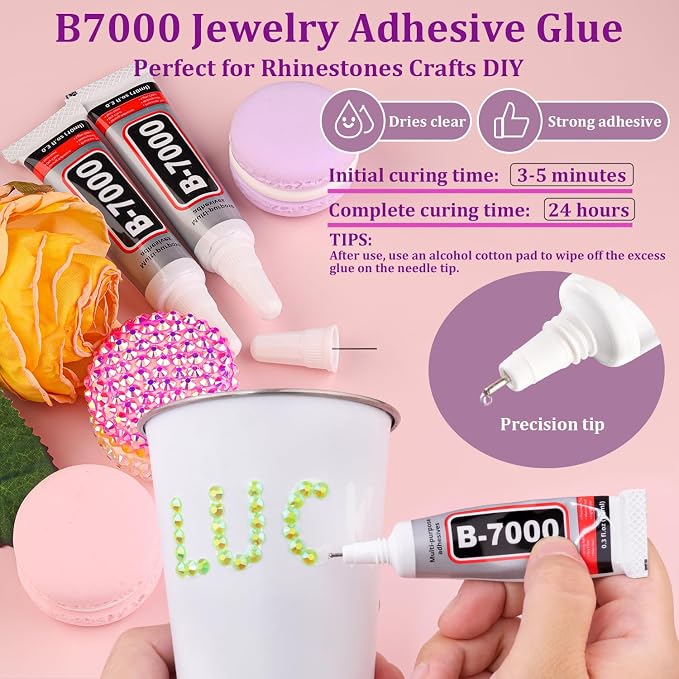 Resin Jelly Rhinestones for Crafting with B7000 Jewelry Glue, 1 Box Fluorescent Green AB Flatback Crystal with 3Pcs 10ml Glue, Bedazzling Non Hotfix Gems for DIY Tumblers Clothing Shoes Manicure