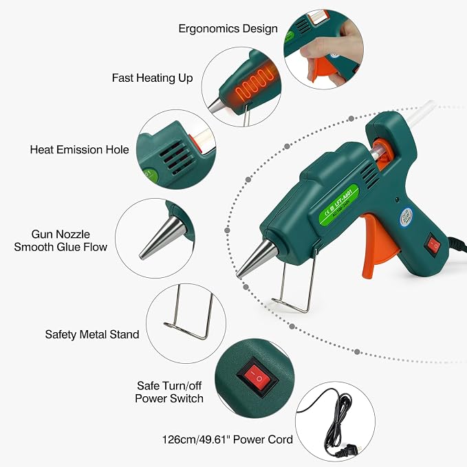 SHJADE Hot Glue Gun with 30 Glue Sticks, 20W Mini Hot Melt Gun Kit(Green)