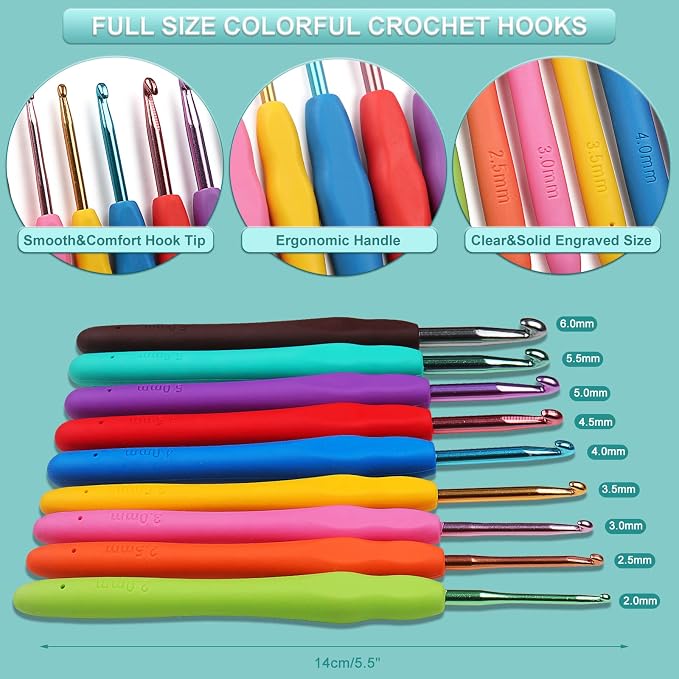 Aeelike Crochet Kit for Beginners Adults, Navy Leaves | Full Crochet Starter Set with Yarn, Ergonomic Crochet Hooks 2.0-6.0 mm, Lace Crochet Hooks, Portable Crochet Set with Case