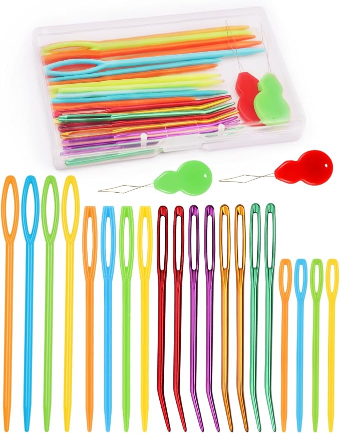 Bupete 25 Pcs Yarn Needles Metal Tapestry Needle Crochet Needles for Yarn | Large Eye Sewing Needles, Curved Darning Needles, Plastic Needles, Knitting Needles for Sewing, Knitting, Crochet
