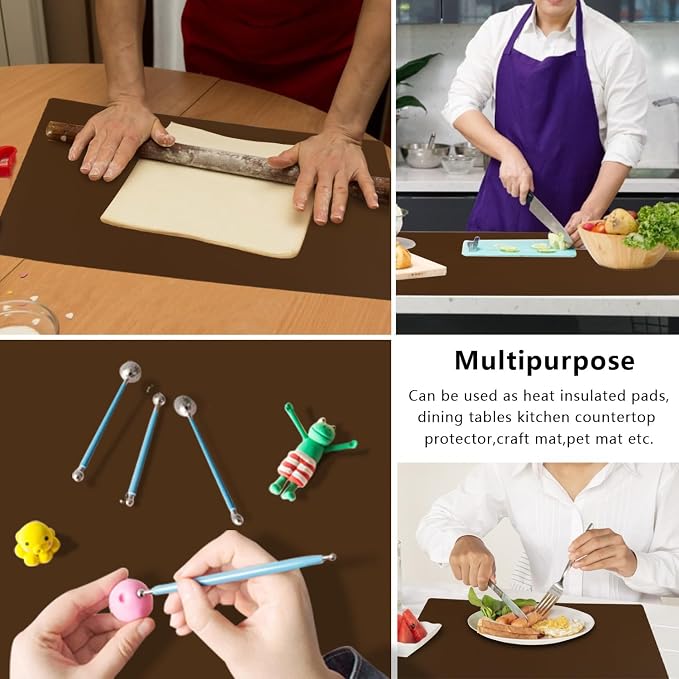 Extra Large Silicone Mat, Kitchen Counter Mat Placemats for Kids Silicone Mats for Countertop, Nonstick Silicone Table Mat for Baking Pastry Crafts Heat-Resistant Silicone Pad, 27.6'' x 15.7'', Coffee